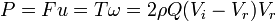  P = Fu = T\omega = 2\rho Q(V_i - V_r)V_r∼